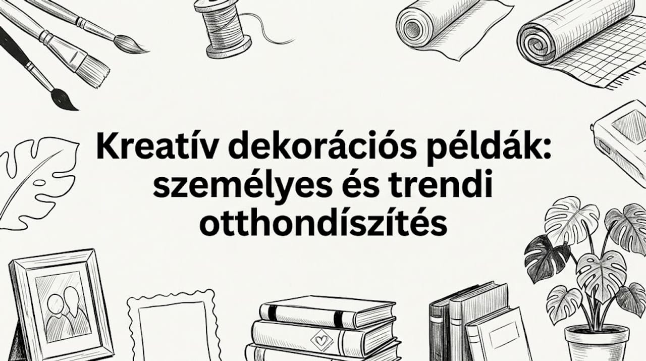 Kézzel rajzolt címfelirat, hangulatos lakberendezési kellékekkel kiegészítve